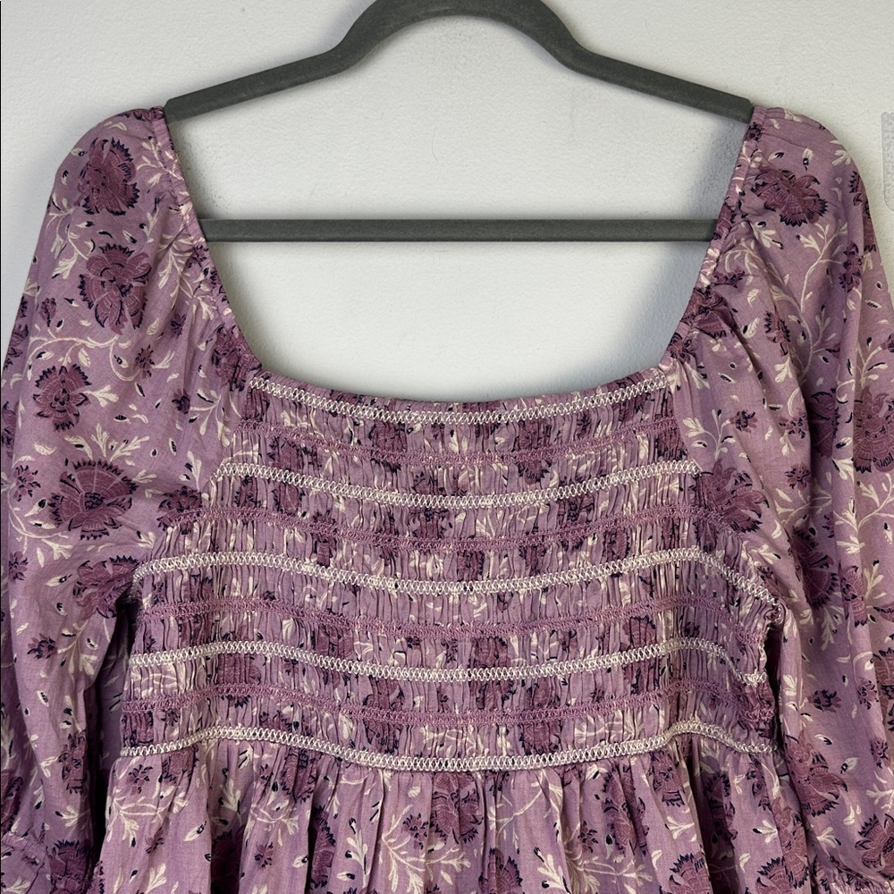 NEW American Eagle Smocked Peplum Purple Floral Ruffle Top Square Neck Large NWT - Picture 11 of 16